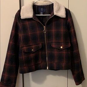 Plaid faux shearling jacket